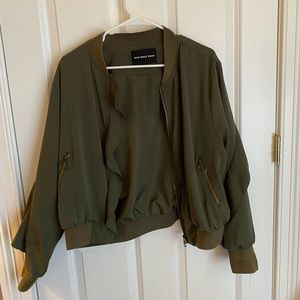 Green ruffle bomber jacket